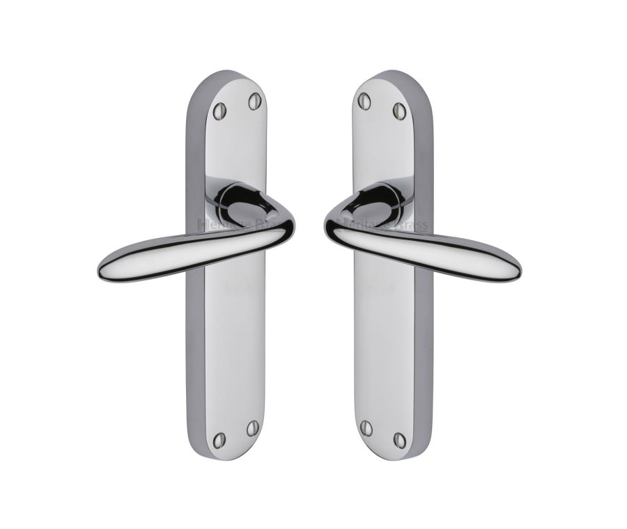 Heritage Brass Polished Chrome Sutton Door Handle on Plate - Lever Latch