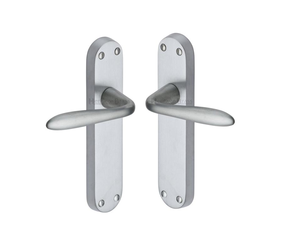 Heritage Brass Satin Chrome Sutton Door Handle on Plate - Lever Latch