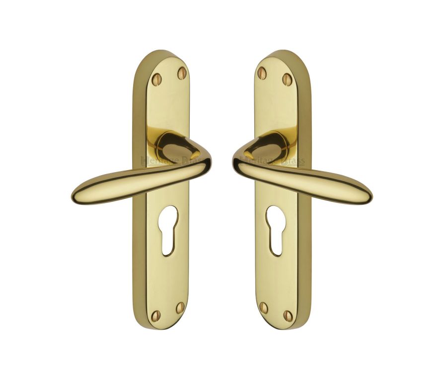 Heritage Brass Polished Brass Sutton Door Handle on Plate - Euro Profile