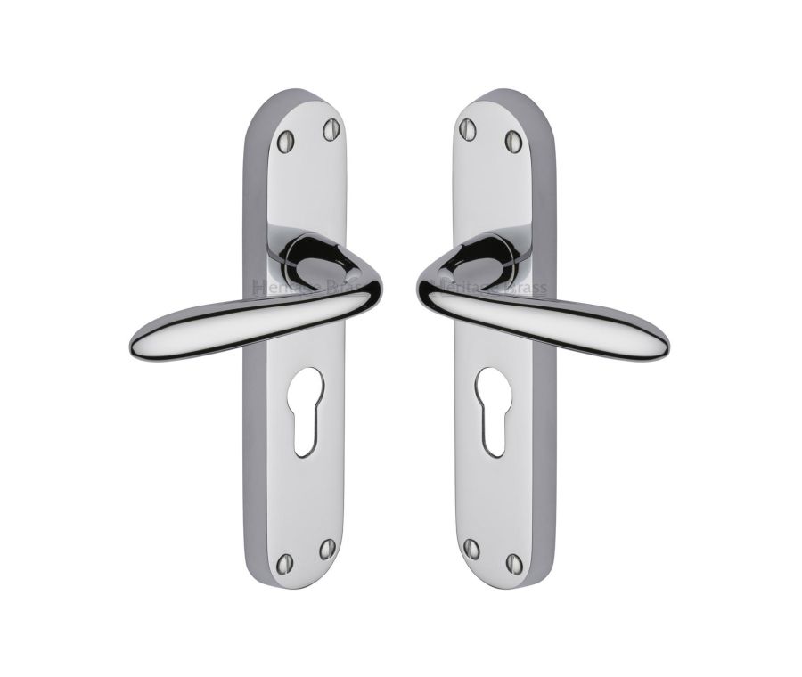 Heritage Brass Polished Chrome Sutton Door Handle on Plate - Euro Profile