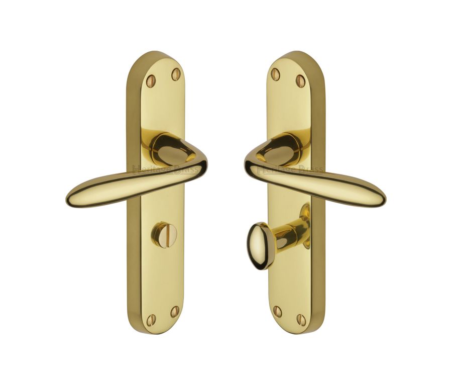Heritage Brass Polished Brass Sutton Door Handle on Plate - Bathroom Set