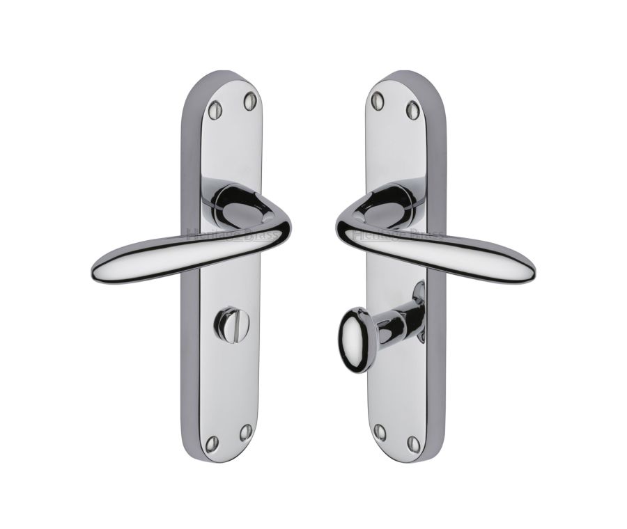 Heritage Brass Polished Chrome Sutton Door Handle on Plate - Bathroom Set