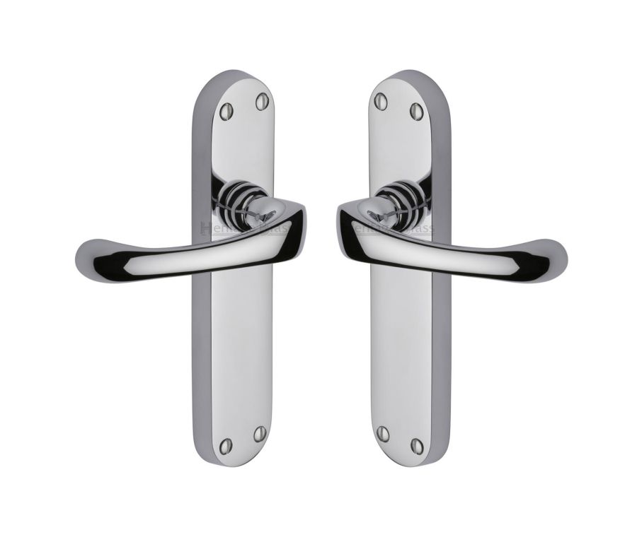 Heritage Brass Polished Chrome Gloucester Door Handle on Plate - Lever Latch