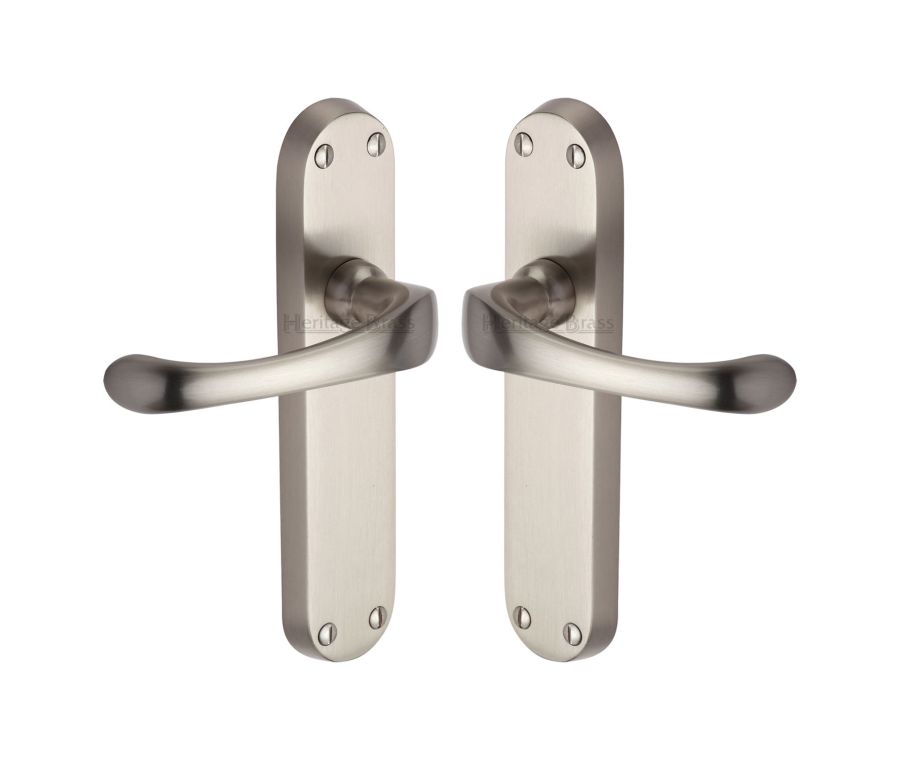 Heritage Brass Satin Nickel Gloucester Door Handle on Plate - Lever Latch