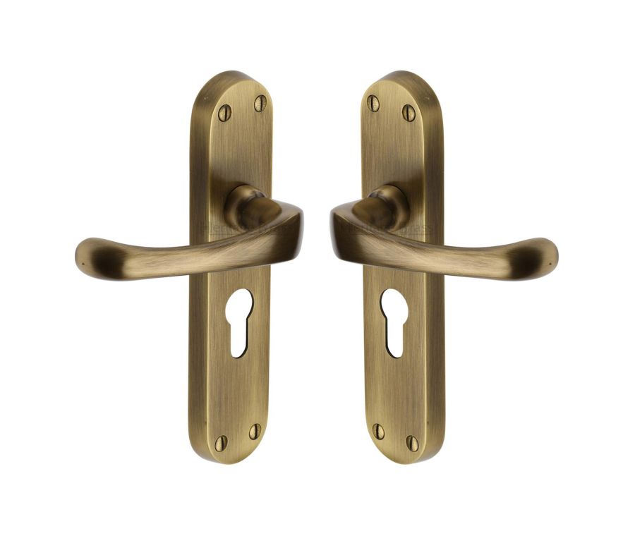 Heritage Brass Antique Brass Gloucester Door Handle on Plate - Euro Profile