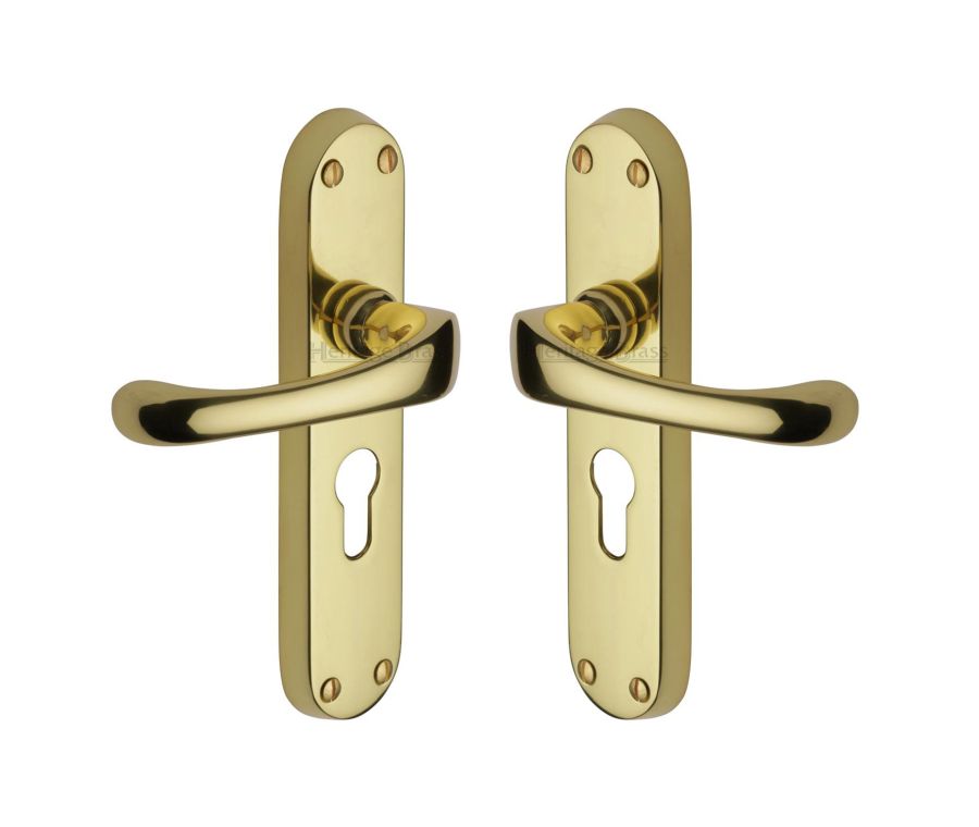 Heritage Brass Polished Brass Gloucester Door Handle on Plate - Euro Profile