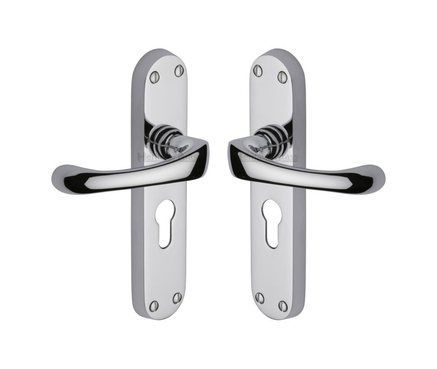 Heritage Brass Polished Chrome Gloucester Door Handle on Plate - Euro Profile