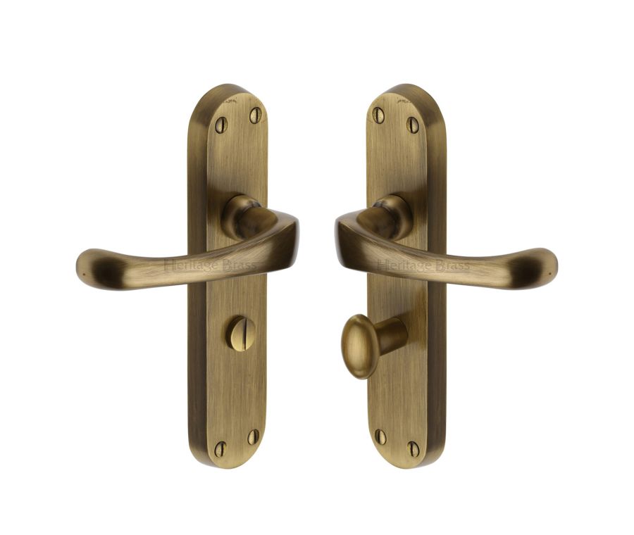 Heritage Brass Antique Brass Gloucester Door Handle on Plate - Bathroom Set
