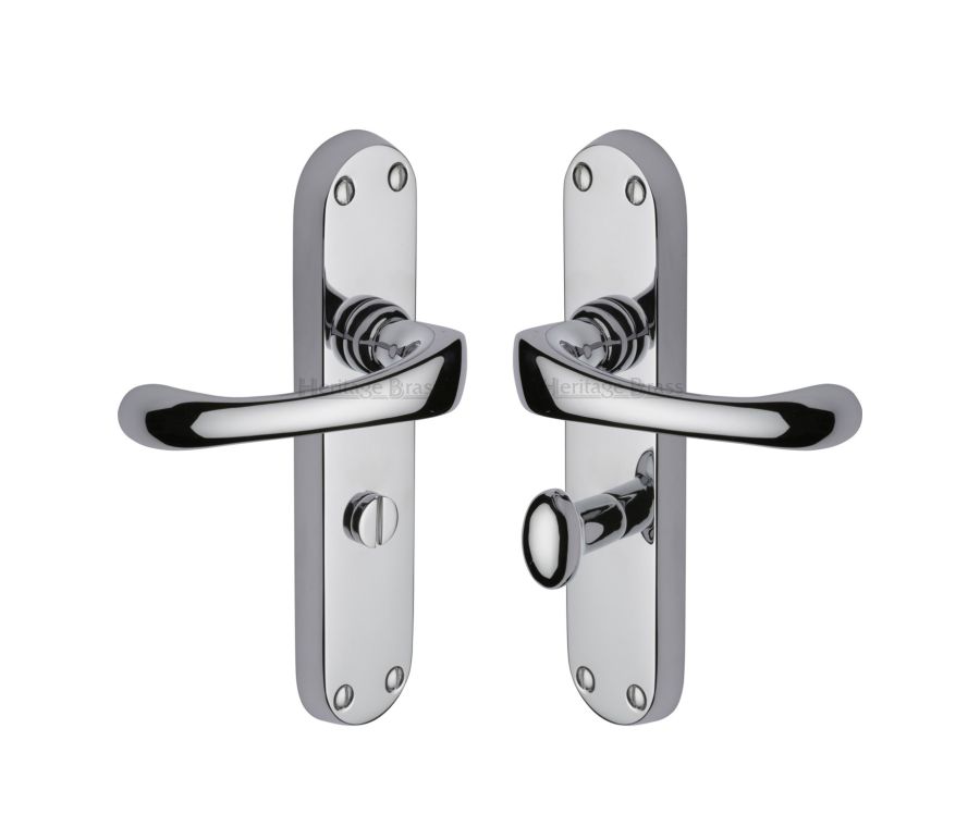 Heritage Brass Polished Chrome Gloucester Door Handle on Plate - Bathroom Set
