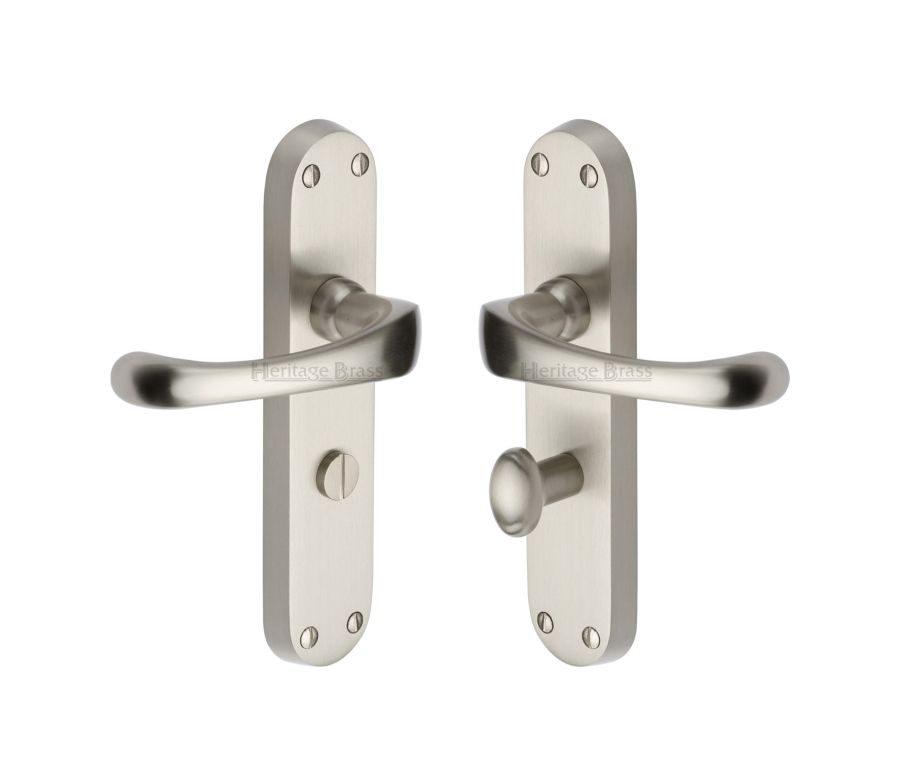 Heritage Brass Satin Nickel Gloucester Door Handle on Plate - Bathroom Set