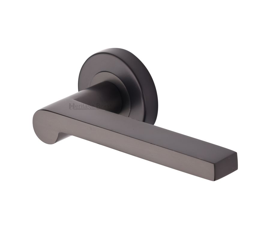 Matt Bronze Metro Mid Century Door Handle on Round Rose