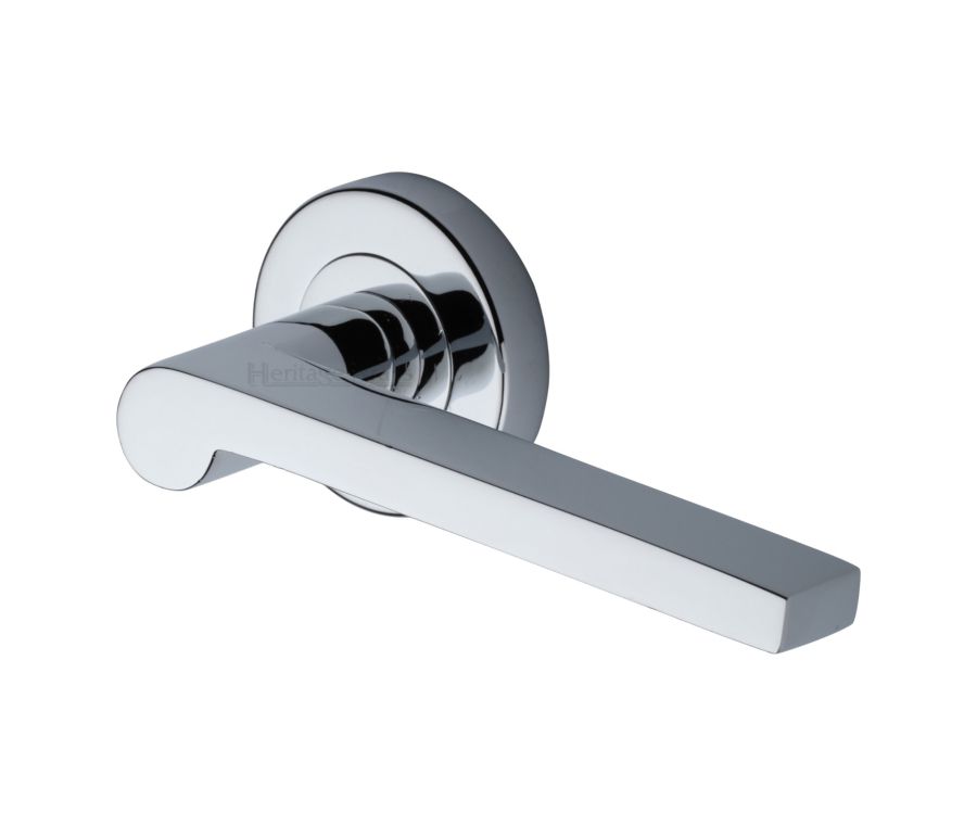 Polished Chrome Metro Mid Century Door Handle on Round Rose