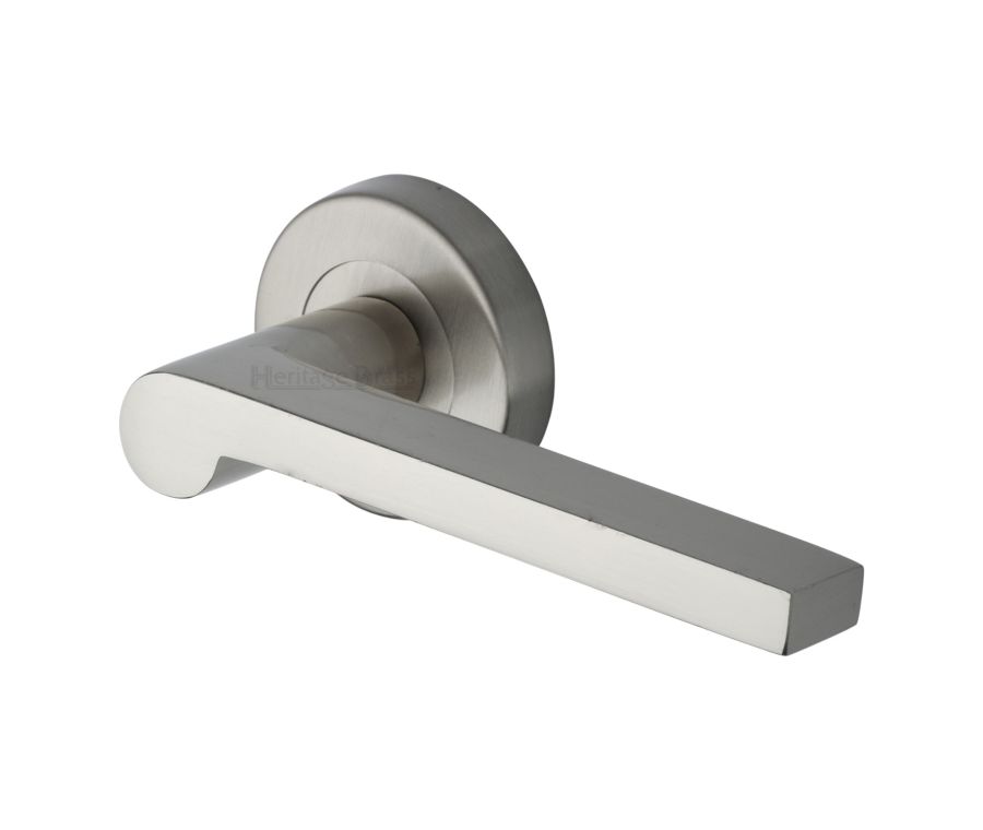 Satin Nickel Metro Mid Century Door Handle on Round Rose