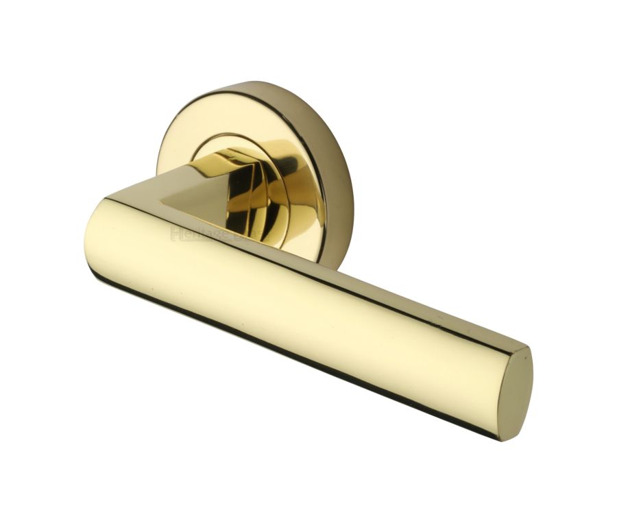 Polished Brass Poseidon Door Handle on Round Rose