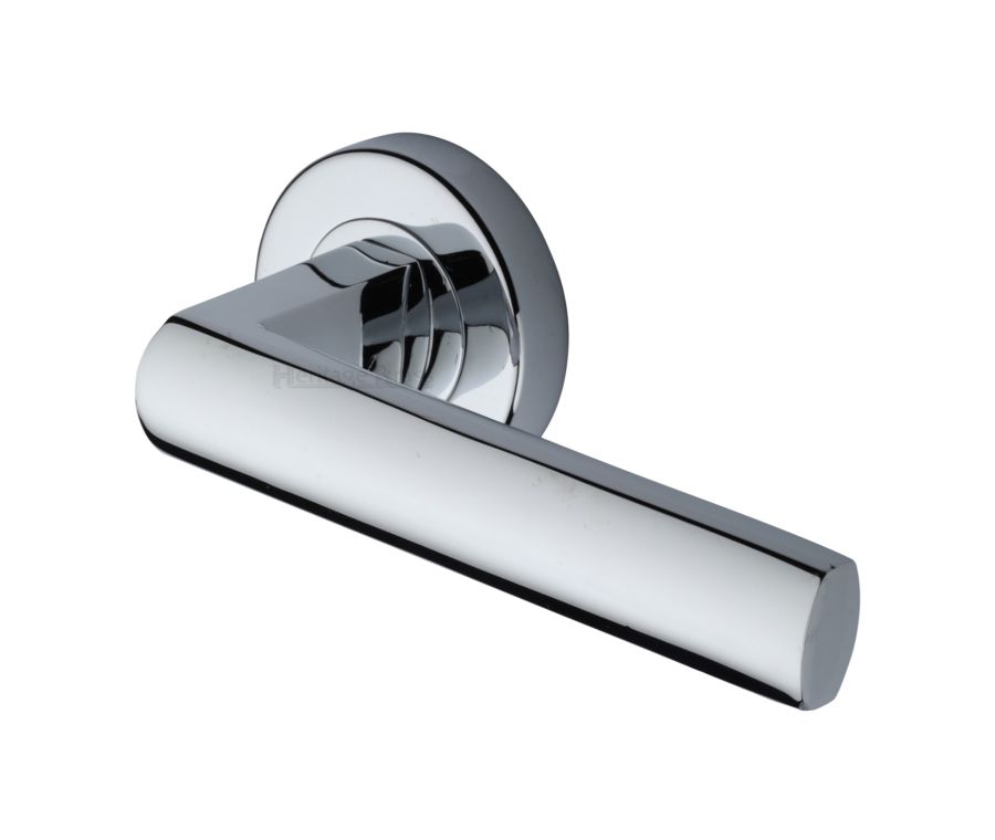 Polished Chrome Poseidon Door Handle on Round Rose
