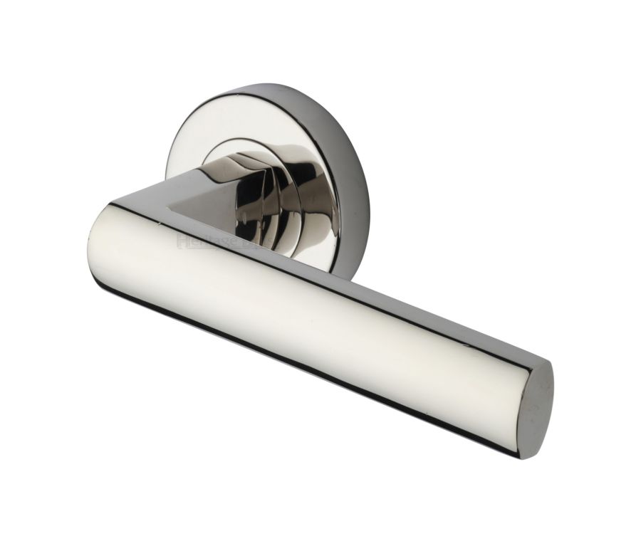 Polished Nickel Finish Poseidon Door Handle on Round Rose