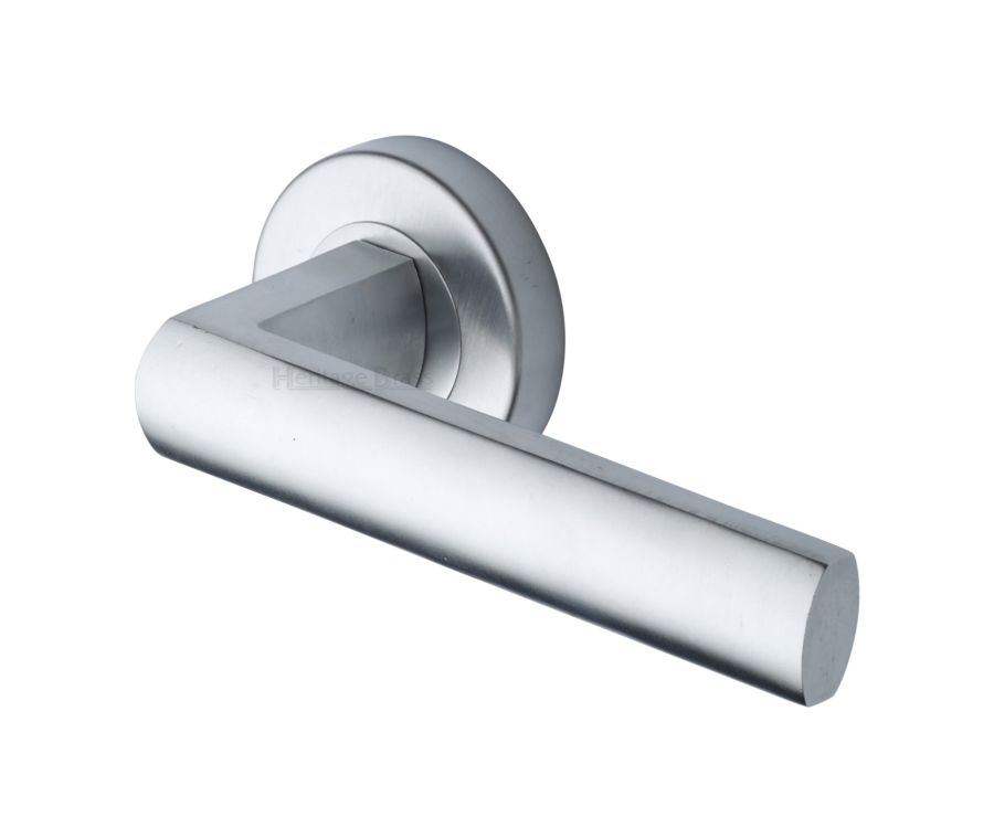 Satin Chrome Poseidon Door Handle on Round Rose
