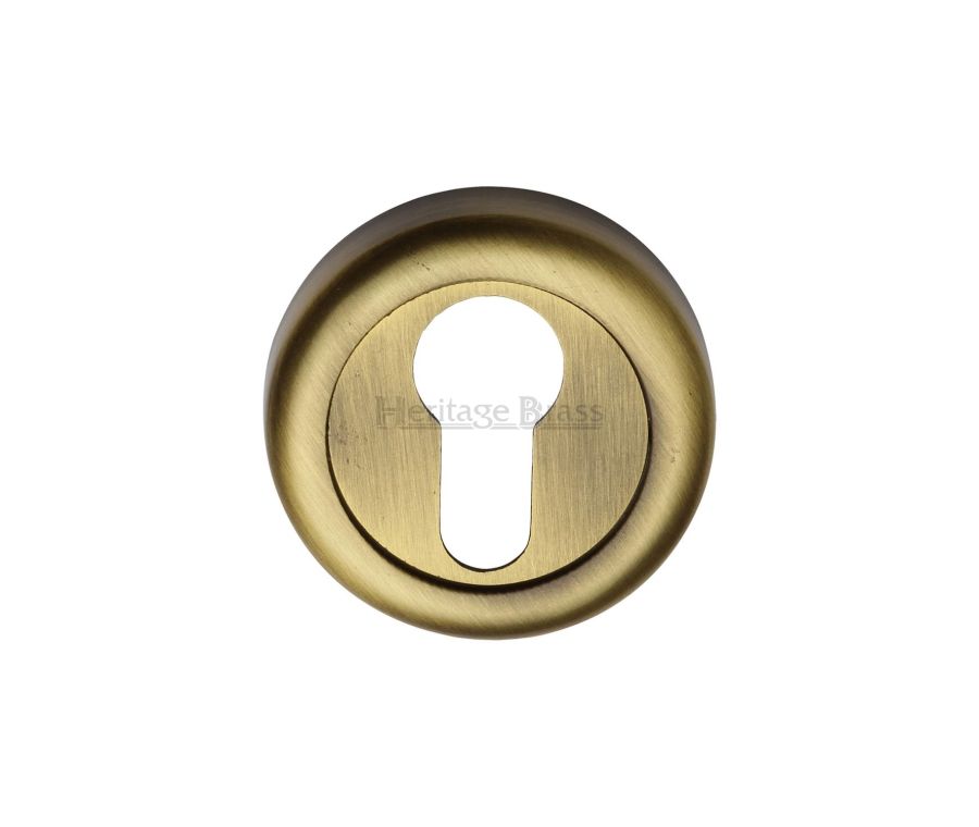 Antique Brass Euro Profile Cylinder Escutcheon Round - V6724