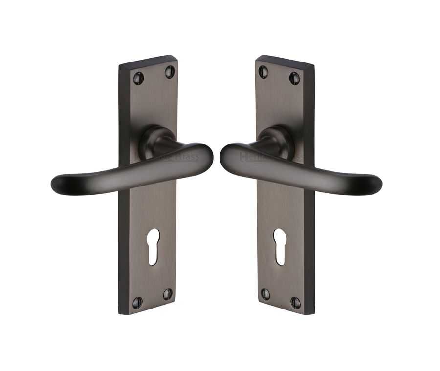Heritage Brass Matt Bronze Windsor Door Handle on Plate - Lever Lock