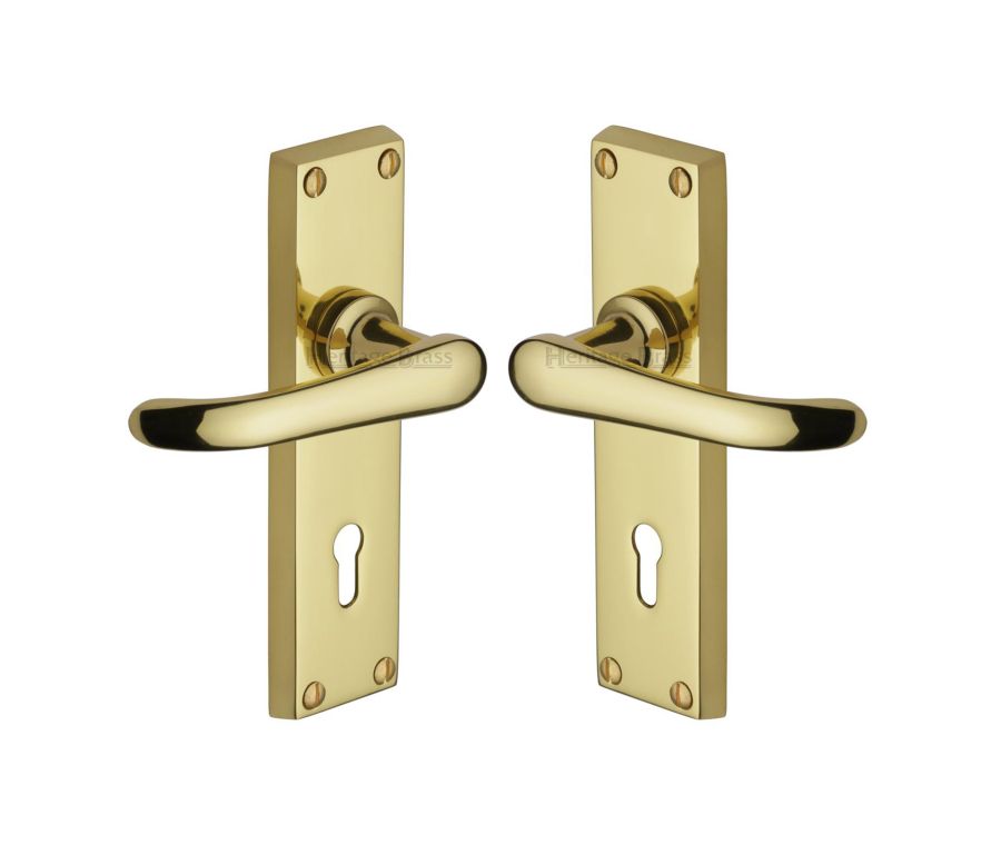 Heritage Brass Polished Brass Windsor Door Handle on Plate - Lever Lock