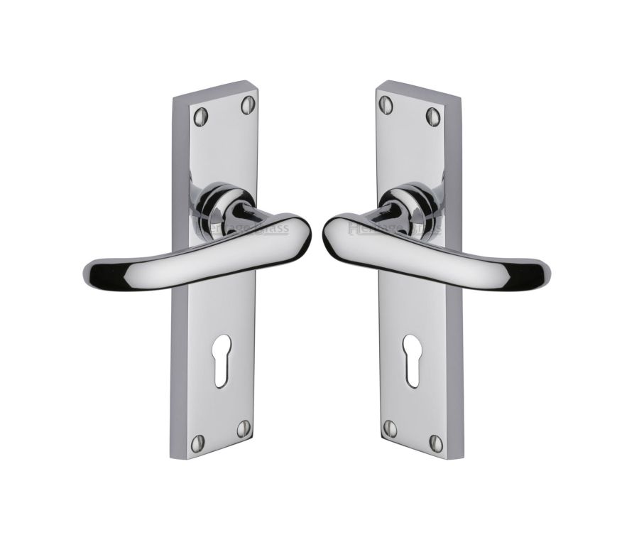 Heritage Brass Polished Chrome Windsor Door Handle on Plate - Lever Lock