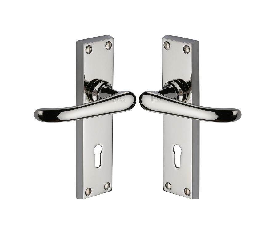 Heritage Brass Polished Nickel Finish Windsor Door Handle on Plate - Lever Lock