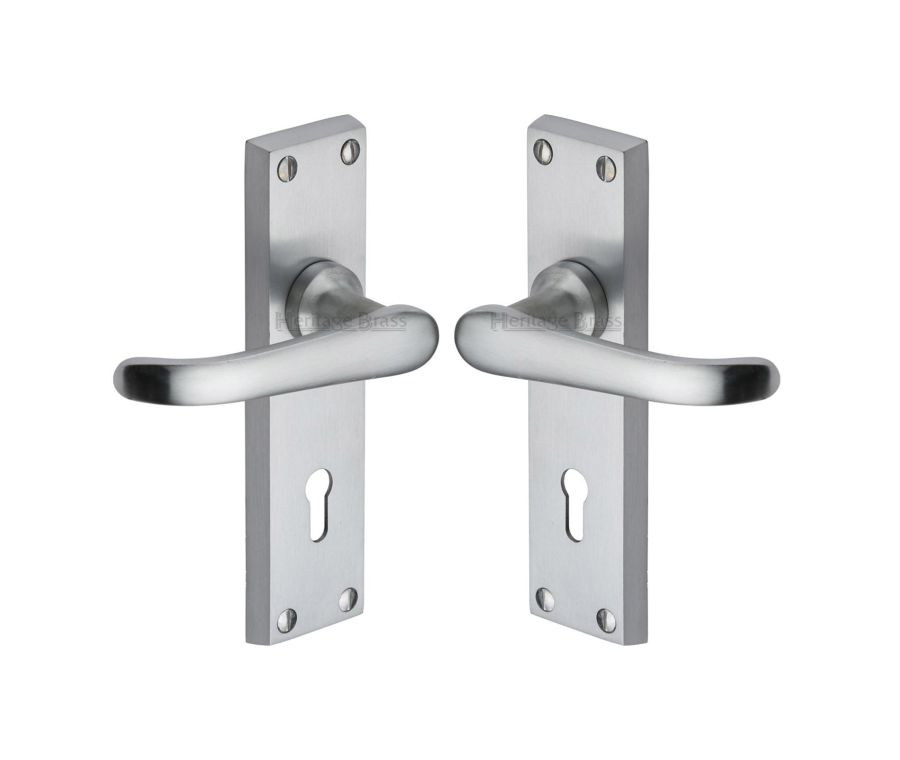 Heritage Brass Satin Chrome Windsor Door Handle on Plate - Lever Lock