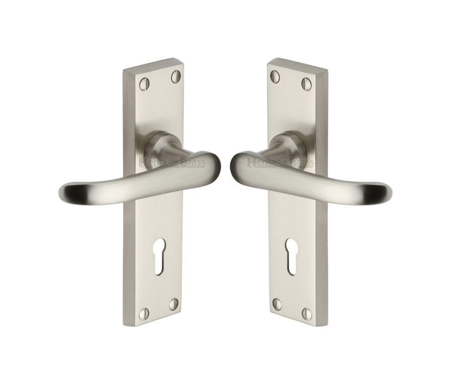 Heritage Brass Satin Nickel Windsor Door Handle on Plate - Lever Lock
