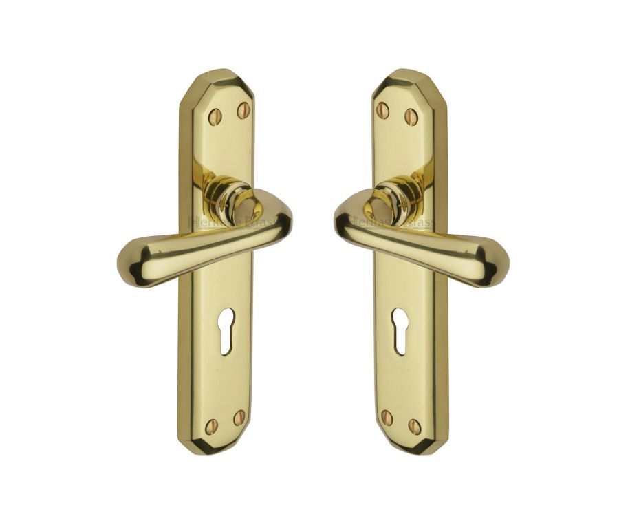 Heritage Brass Polished Brass Charlbury Reeded Door Handle on Plate - Euro Profile
