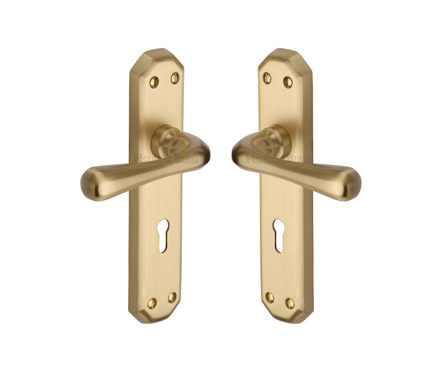 Heritage Brass Polished Brass Charlbury Door Handle on Plate - Lever Lock