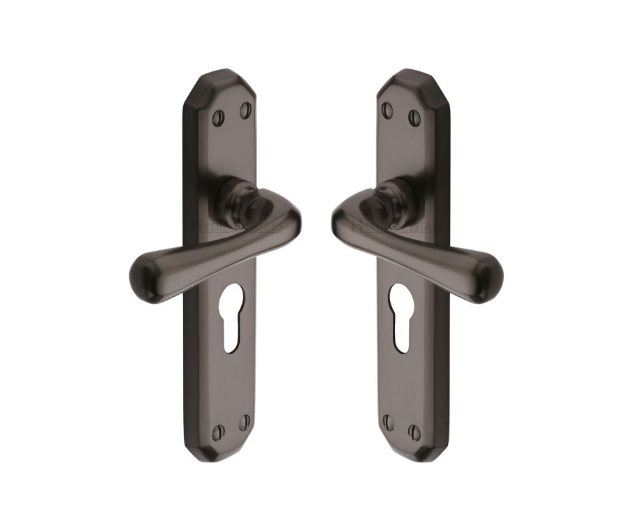 Heritage Brass Matt Bronze Charlbury Door Handle on Plate - Euro Profile