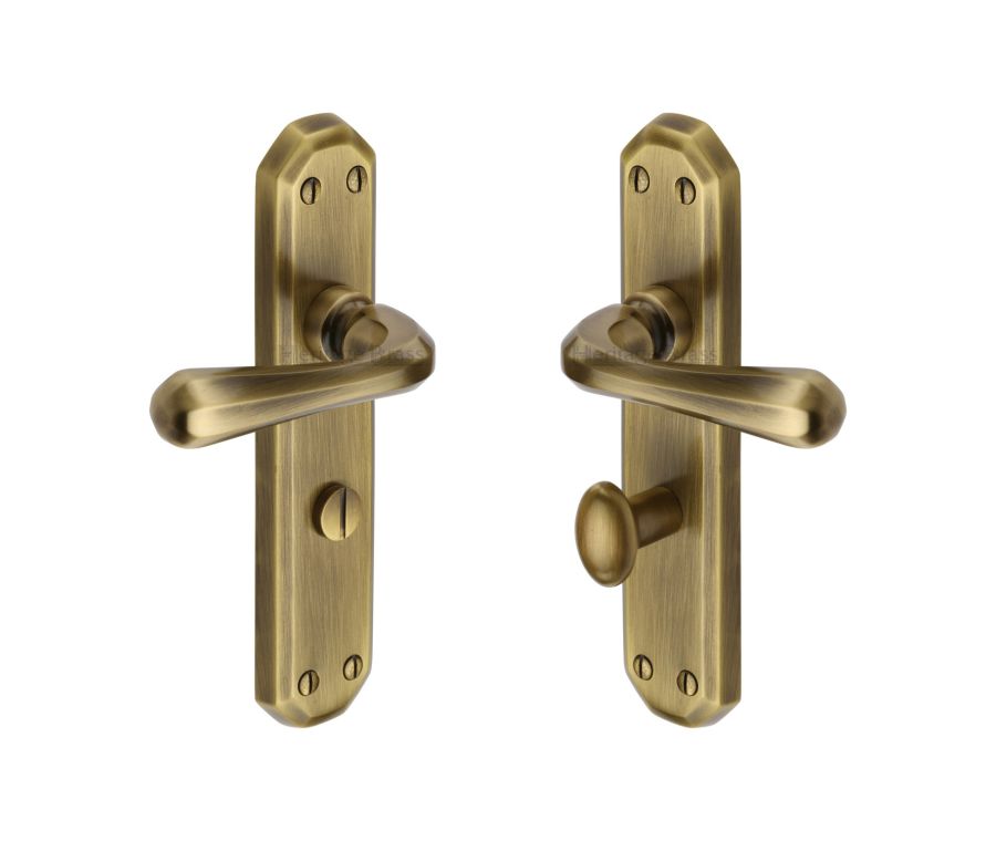 Heritage Brass Antique Brass Charlbury Reeded Door Handle on Plate - Bathroom Set