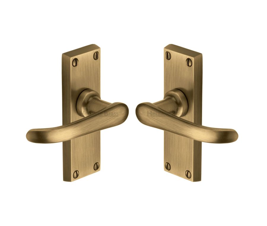Heritage Brass Antique Brass Windsor Short Door Handle on Plate - Lever Latch