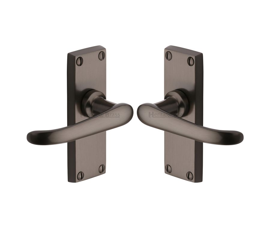 Heritage Brass Matt Bronze Windsor Short Door Handle on Plate - Lever Latch
