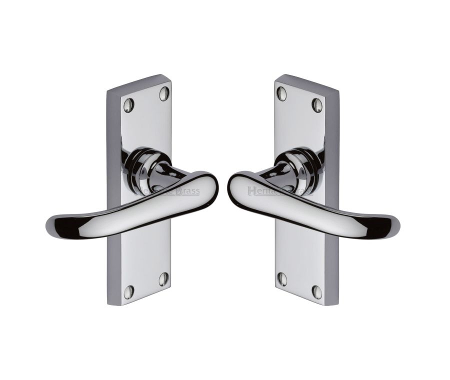 Heritage Brass Polished Chrome Windsor Short Door Handle on Plate - Lever Latch