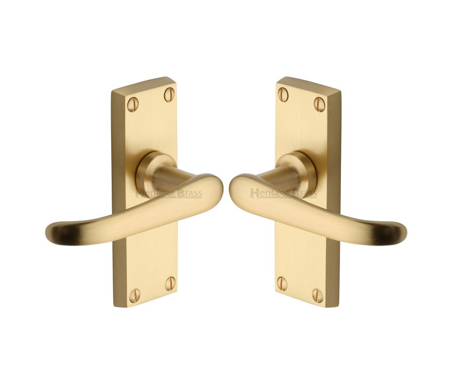 Heritage Brass Satin Brass Windsor Short Door Handle on Plate - Lever Latch