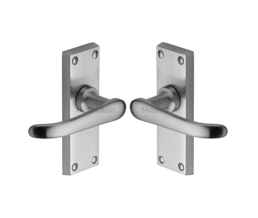 Heritage Brass Satin Chrome Windsor Short Door Handle on Plate - Lever Latch
