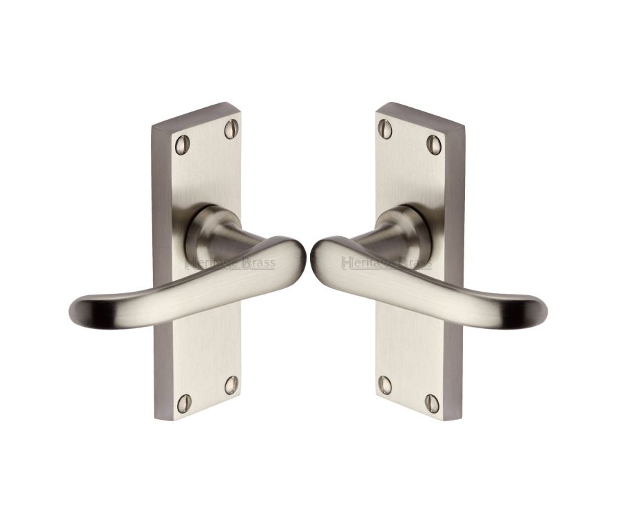 Heritage Brass Satin Nickel Windsor Short Door Handle on Plate - Lever Latch
