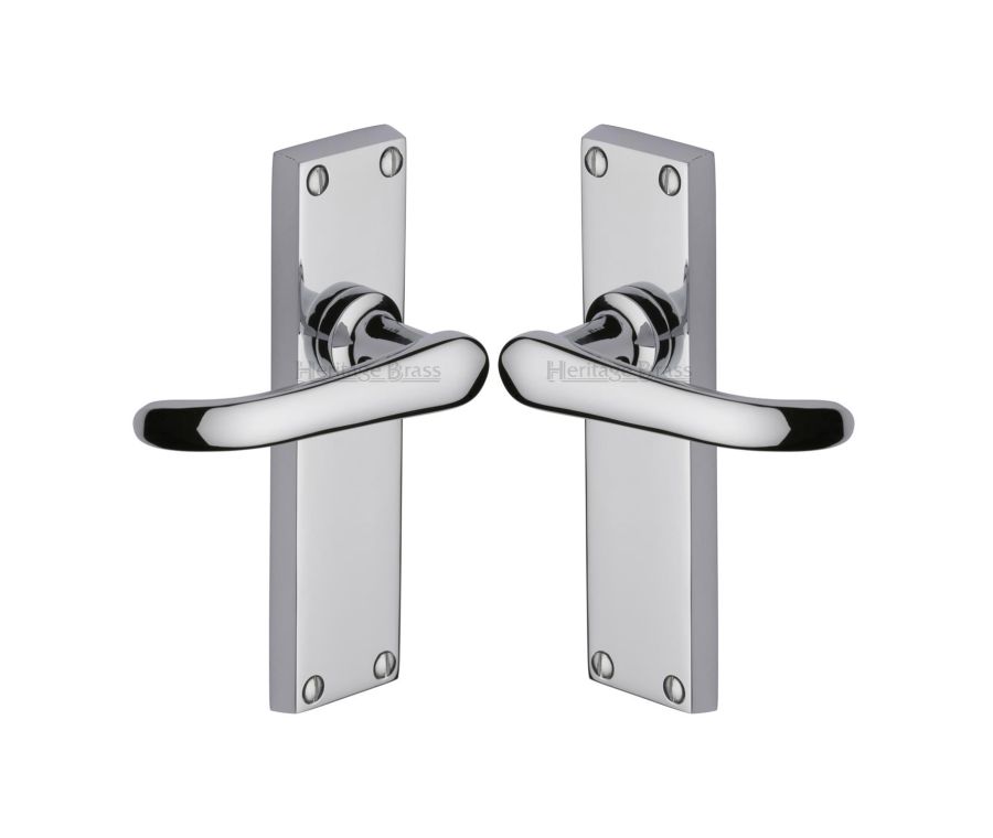Heritage Brass Polished Chrome Windsor Door Handle on Plate - Lever Latch