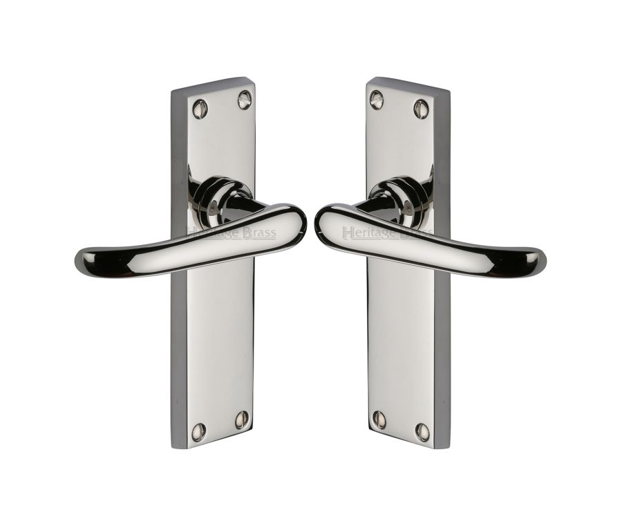 Heritage Brass Polished Nickel Finish Windsor Door Handle on Plate - Lever Latch