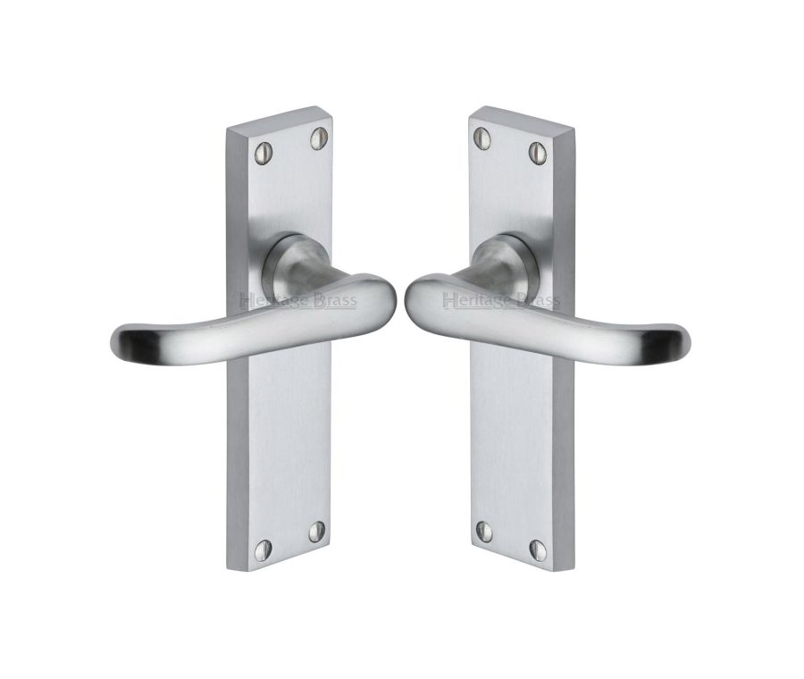 Heritage Brass Satin Chrome Windsor Door Handle on Plate - Lever Latch