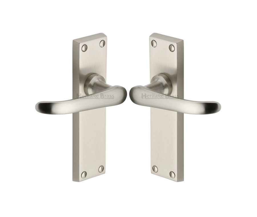 Heritage Brass Satin Nickel Windsor Door Handle on Plate - Lever Latch