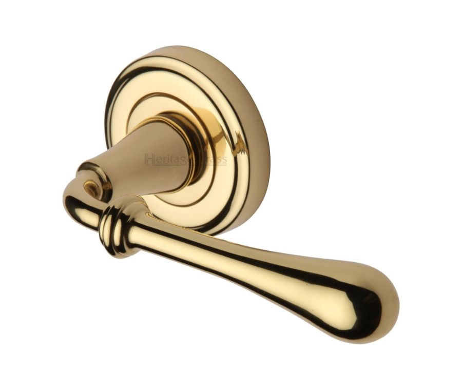 Polished Brass Roma Door Handle on Round Rose