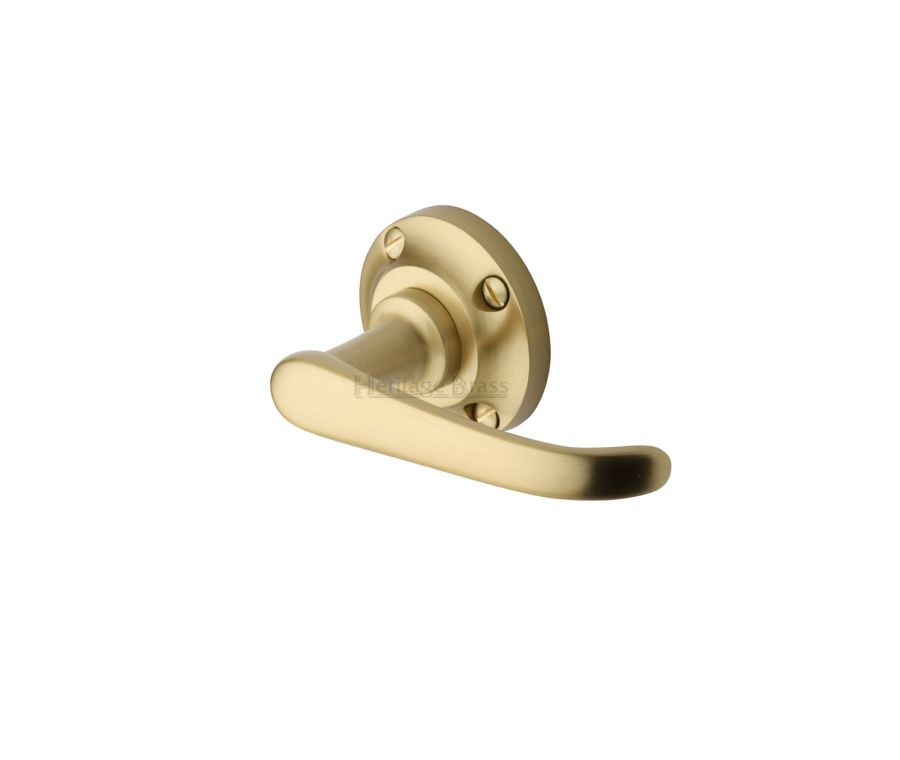 Satin Brass Windsor Door Handle on Round Rose