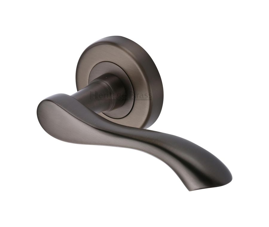 Matt Bronze Algarve Door Handle on Round Rose
