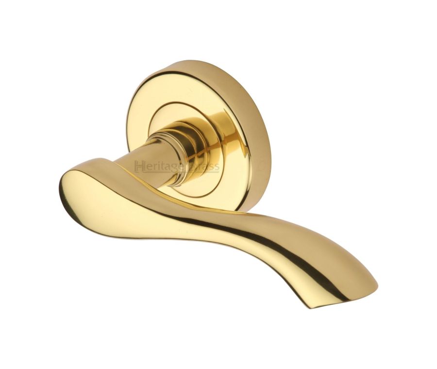 Polished Brass Algarve Door Handle on Round Rose