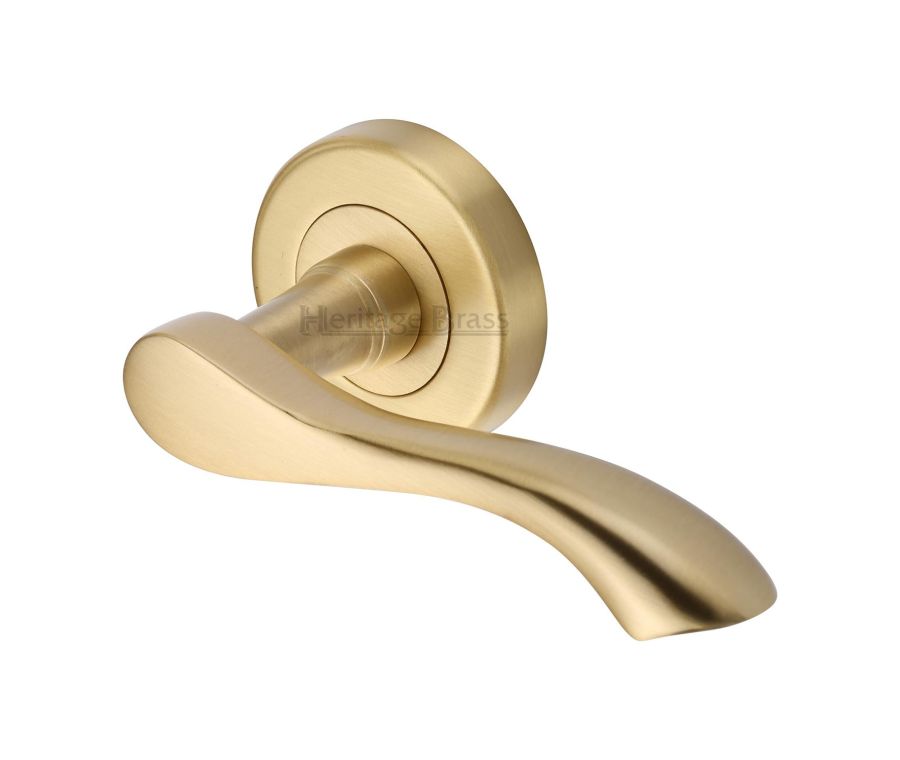 Satin Brass Algarve Door Handle on Round Rose