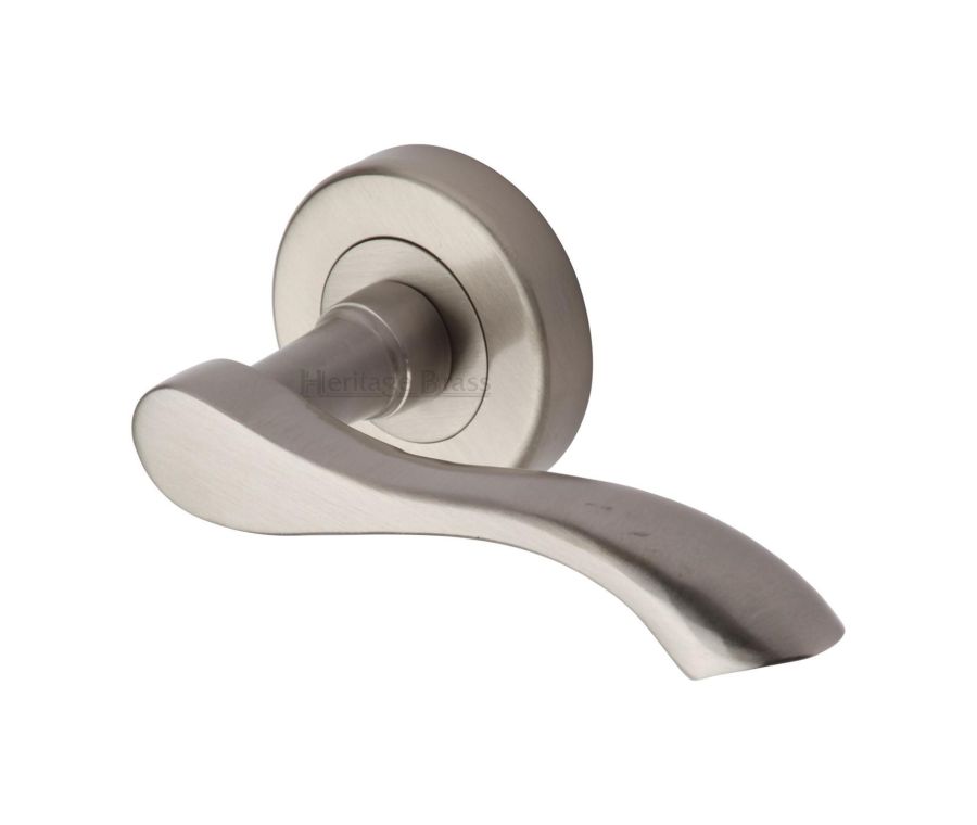 Satin Nickel Algarve Door Handle on Round Rose