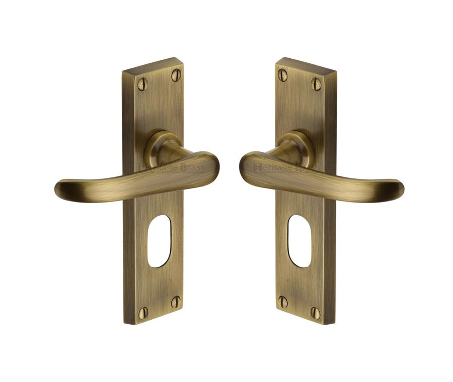 Heritage Brass Antique Brass Windsor Door Handle on Plate - Oval Profile