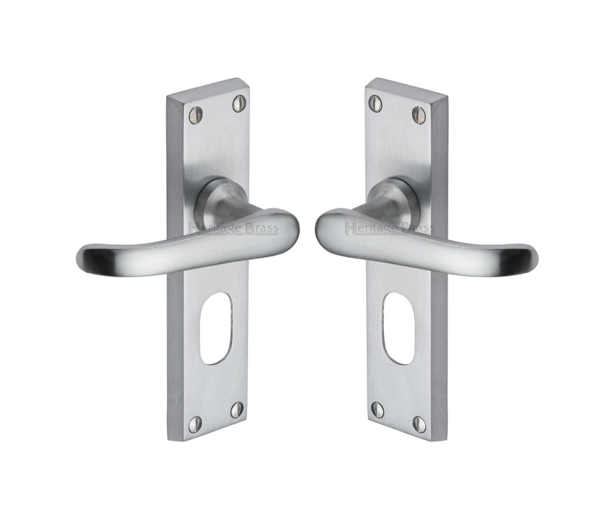 Heritage Brass Satin Chrome Windsor Door Handle on Plate - Oval Profile